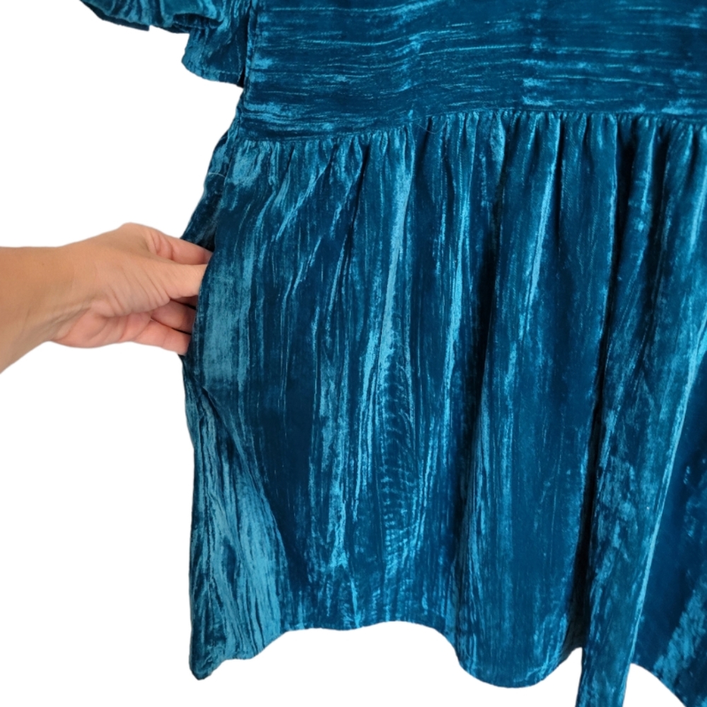 🆕️ Melloday Crushed Velvet Ruffle Trimmed Mini Dress - Picture 6 of 10